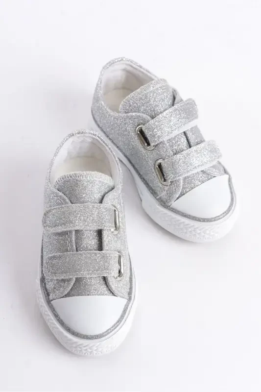 New Season Silver Glitter Velcro Girls Shoes, Orthopedic Girls Daily Shoes 21-30 Lighted-Silver - 1