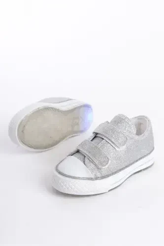 New Season Silver Glitter Velcro Girls Shoes, Orthopedic Girls Daily Shoes 21-30 Lighted-Silver - 3