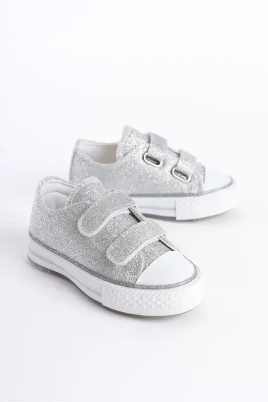 New Season Silver Glitter Velcro Girls Shoes, Orthopedic Girls Daily Shoes 21-30 Lighted-Silver - 4