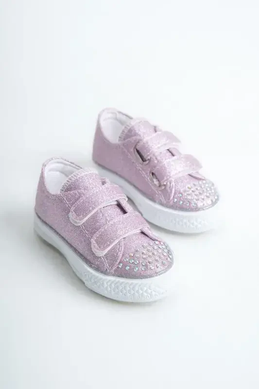 New Season Stone Detailed Velcro Lilac Girl Shoes, Orthopedic Girl Casual Shoes 21-30 Light-Up-Purple - 1