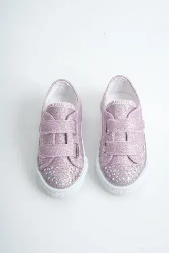 New Season Stone Detailed Velcro Lilac Girl Shoes, Orthopedic Girl Casual Shoes 21-30 Light-Up-Purple - PABRIK (1)