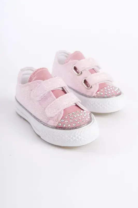 New Season Stone Detailed Velcro Pink Girl Shoe, Orthopedic Girl Daily Shoe (21-30 Lighted)-Pink - 4