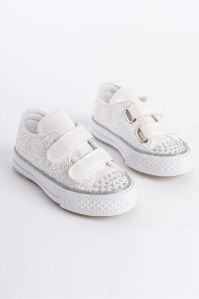 New Season Stone-Embellished Velcro Mother-of-Pearl Girls' Shoes, Orthopedic Girls' Everyday Shoes 21-30 Light-Up - 1