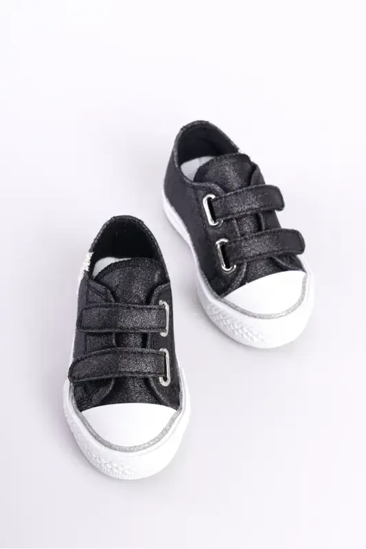 New Season Velcro Black Glitter Girls School Shoe, Girls Daily Shoe 21-30 Light-Up-Black Glitter - 1