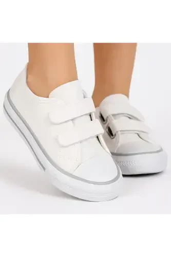 New Season Velcro White Glitter Girls Shoes, Orthopedic Girls Daily Shoes 21-30 Lighted-White - 1