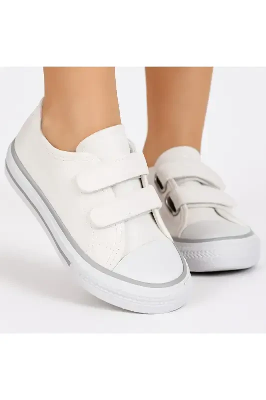 New Season Velcro White Glitter Girls Shoes, Orthopedic Girls Daily Shoes 21-30 Lighted-White - PABRIK