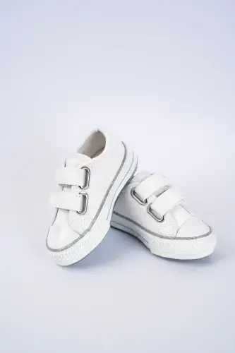 New Season Velcro White Glitter Girls Shoes, Orthopedic Girls Daily Shoes 21-30 Lighted-White - 2
