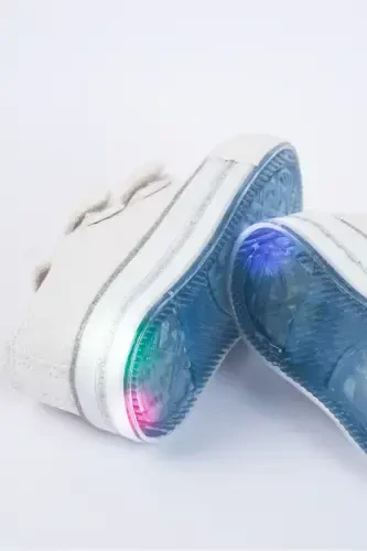 New Season Velcro White Glitter Girls Shoes, Orthopedic Girls Daily Shoes 21-30 Lighted-White - 3