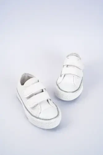 New Season Velcro White Glitter Girls Shoes, Orthopedic Girls Daily Shoes 21-30 Lighted-White - 6