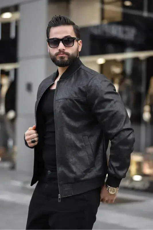 New Season Vintage Napa Leather College Jacket-Black napa - BASEL.CO