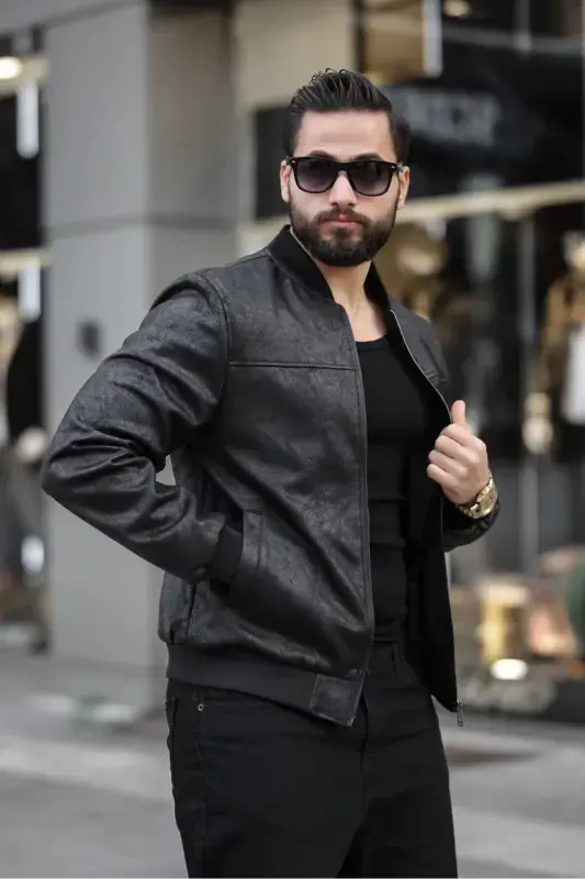 New Season Vintage Napa Leather College Jacket-Black napa - 2