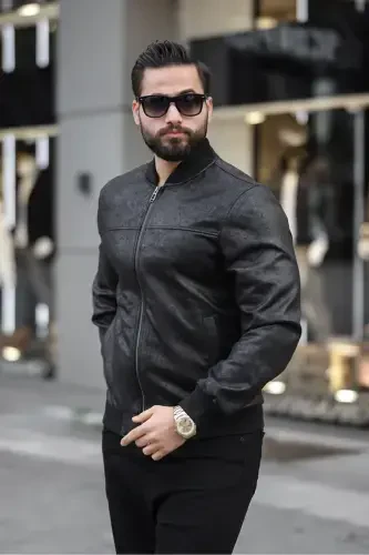 New Season Vintage Napa Leather College Jacket-Black napa - 3