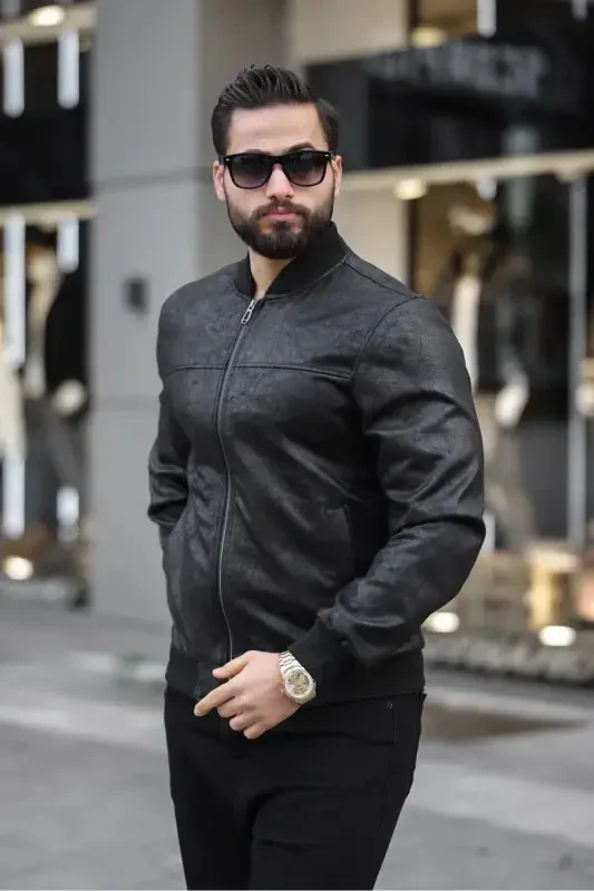 New Season Vintage Napa Leather College Jacket-Black napa - 3