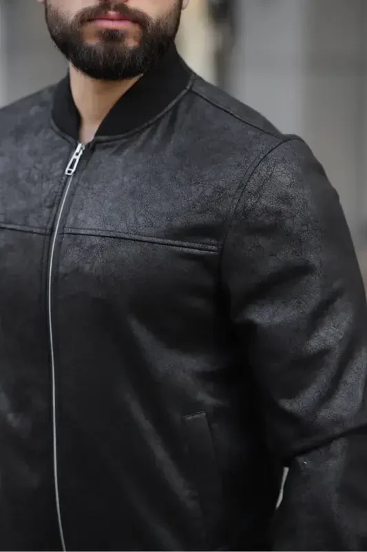 New Season Vintage Napa Leather College Jacket-Black napa - 4