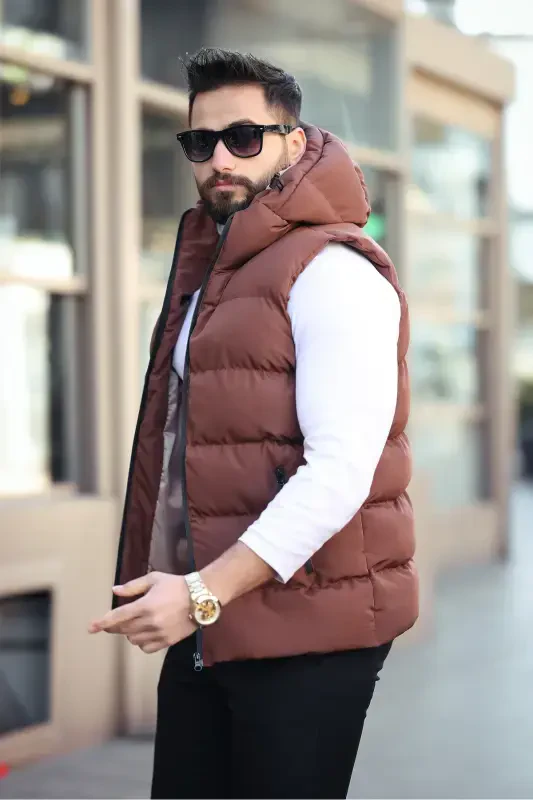 NEW SEASON WATERPROOF PUFFER VEST-Brown - 3