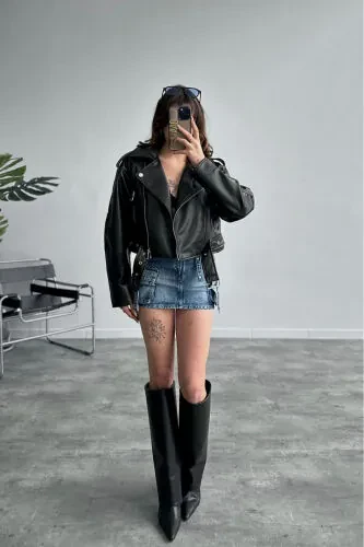 New Season Women's Black Biker Leather Jacket - 2