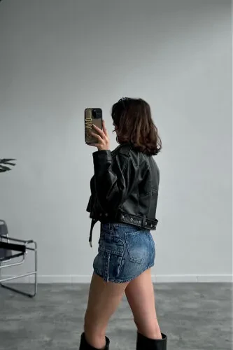 New Season Women's Black Biker Leather Jacket - 3