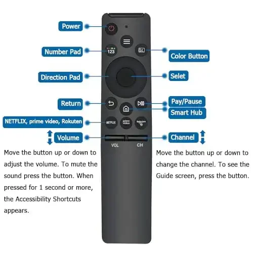 New Universal Remote Replacement for Samsung Smart TV remotes LCD LED UHD QLED TVs, with 3 Hotkeys Buttons - 4
