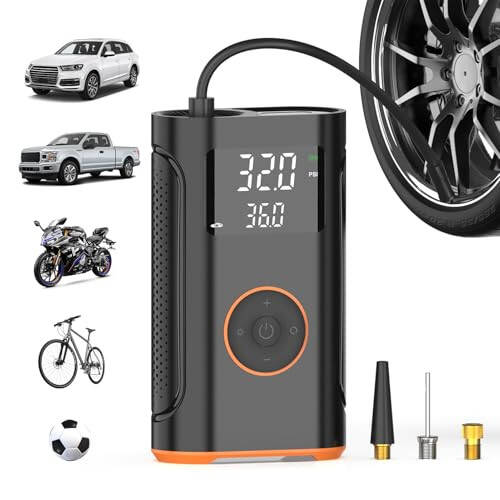 (New Upgrade) ZSX Tire Inflator Portable Air Compressor-160 PSI Air Pump with Memory Function, Electric Bike Pump with Tire Pressure Gauge, Tire Inflator for Car, Gifts for Men Husband Father - 1