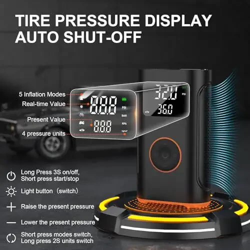 (New Upgrade) ZSX Tire Inflator Portable Air Compressor-160 PSI Air Pump with Memory Function, Electric Bike Pump with Tire Pressure Gauge, Tire Inflator for Car, Gifts for Men Husband Father - 2