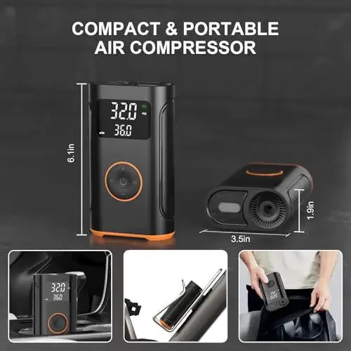 (New Upgrade) ZSX Tire Inflator Portable Air Compressor-160 PSI Air Pump with Memory Function, Electric Bike Pump with Tire Pressure Gauge, Tire Inflator for Car, Gifts for Men Husband Father - 6