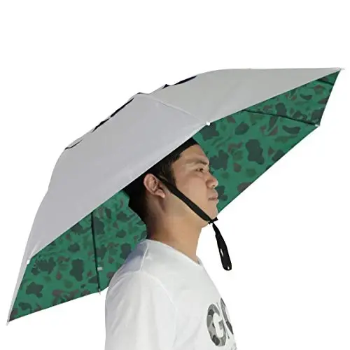 NEW-Vi Fishing Umbrella Hat Folding Adjustable Sun Rain Cap, 37.4”Oversize Hands Free Umbrellas, 7-Ribs Anti-UV Waterproof Headwear for Fishing Gardening Golf Sunshade Outdoor - 1