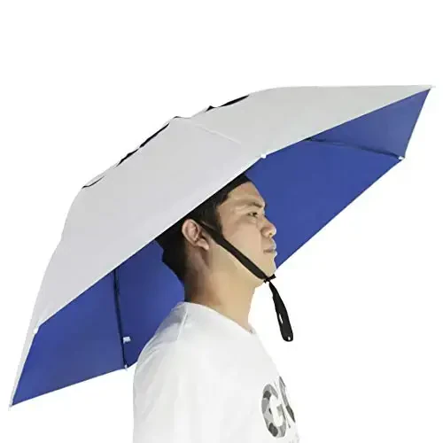 NEW-Vi Fishing Umbrella Hat Folding Adjustable Sun Rain Cap, 37.4”Oversize Hands Free Umbrellas, 7-Ribs Anti-UV Waterproof Headwear for Fishing Gardening Golf Sunshade Outdoor - 1