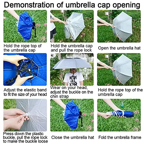 NEW-Vi Fishing Umbrella Hat Folding Adjustable Sun Rain Cap, 37.4”Oversize Hands Free Umbrellas, 7-Ribs Anti-UV Waterproof Headwear for Fishing Gardening Golf Sunshade Outdoor - 3