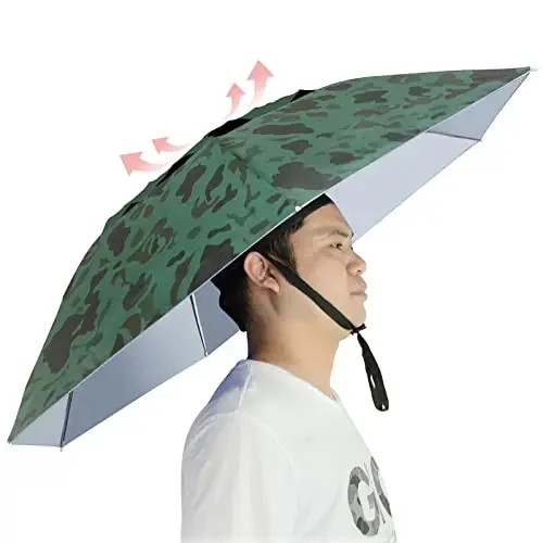 NEW-Vi Fishing Umbrella Hat Folding Adjustable Sun Rain Cap, 37.4”Oversize Hands Free Umbrellas, 7-Ribs Anti-UV Waterproof Headwear for Fishing Gardening Golf Sunshade Outdoor - 1