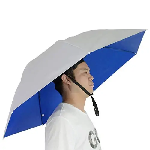 NEW-Vi Fishing Umbrella Hat Folding Adjustable Sun Rain Cap, 37.4”Oversize Hands Free Umbrellas, 7-Ribs Anti-UV Waterproof Headwear for Fishing Gardening Golf Sunshade Outdoor - NEW-VI