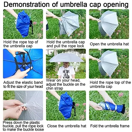 NEW-Vi Fishing Umbrella Hat Folding Adjustable Sun Rain Cap, 37.4”Oversize Hands Free Umbrellas, 7-Ribs Anti-UV Waterproof Headwear for Fishing Gardening Golf Sunshade Outdoor - 3