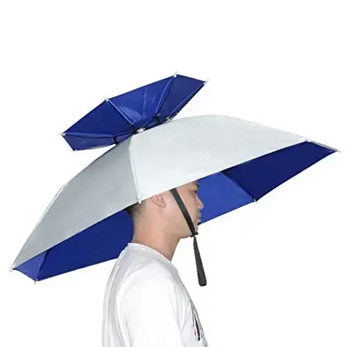 NEW-Vi Fishing Umbrella Hat Folding Adjustable Sun Rain Cap, 37.4”Oversize Hands Free Umbrellas, 7-Ribs Anti-UV Waterproof Headwear for Fishing Gardening Golf Sunshade Outdoor - 1
