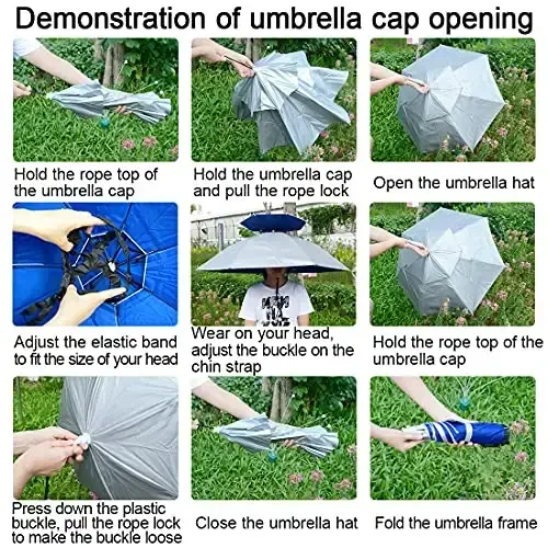 NEW-Vi Fishing Umbrella Hat Folding Adjustable Sun Rain Cap, 37.4”Oversize Hands Free Umbrellas, 7-Ribs Anti-UV Waterproof Headwear for Fishing Gardening Golf Sunshade Outdoor - 3