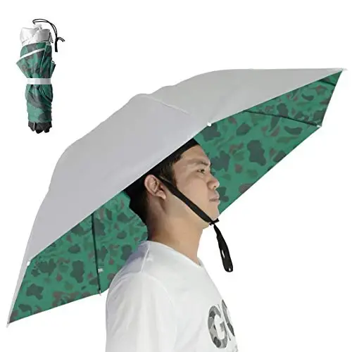 NEW-Vi Fishing Umbrella Hat Folding Adjustable Sun Rain Cap, 37.4”Oversize Hands Free Umbrellas, 7-Ribs Anti-UV Waterproof Headwear for Fishing Gardening Golf Sunshade Outdoor 
