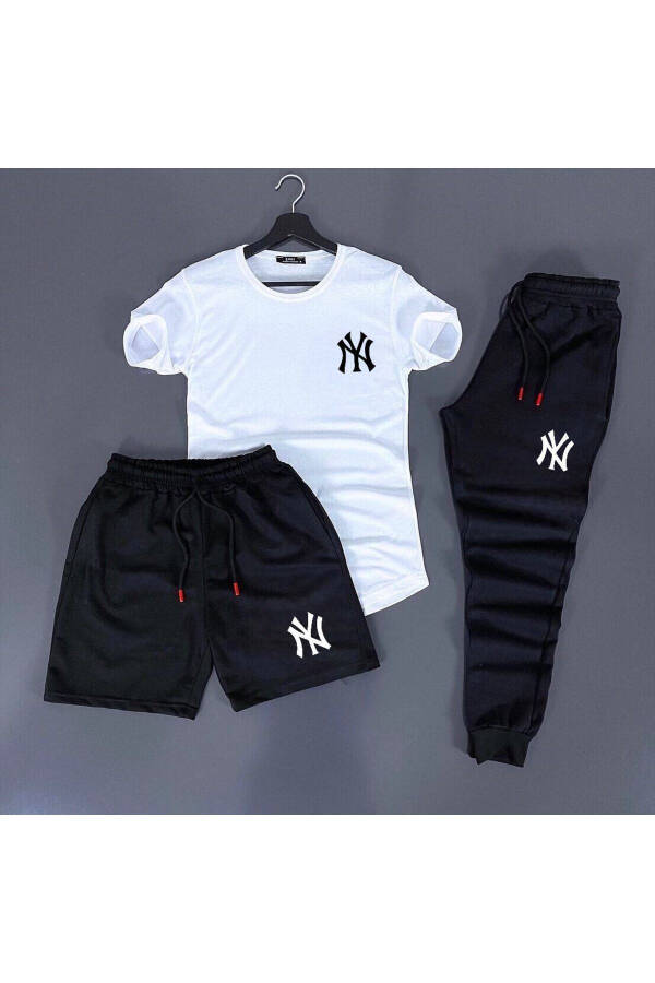 New York Baskılı Beyaz-siyah Unisex Yazlık Eşofman Kombini - 1