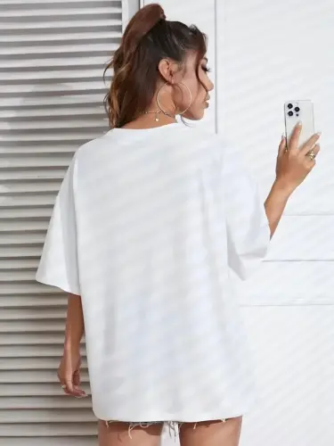New York Baskılı Oversize Bisiklet Yaka T-shirt - Beyaz - BÜYÜKBEDENIZ (1)