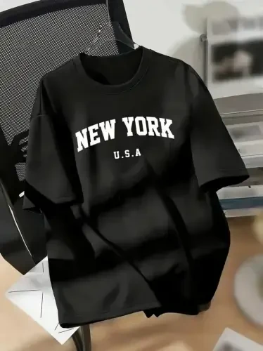 New York Printed Oversize Crew Neck T-shirt - Black - 1