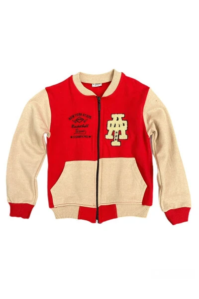 New York State Embroidered Thistle Boys Red College Jacket Hoodie - Modazone
