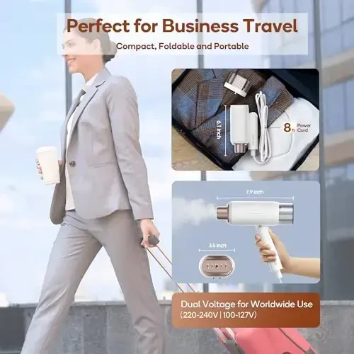 Newbealer Dual Voltage Garment Steamer - 120V/220V, 1200W Powerful Steamer for Clothes, Home & Travel Use, Horizontal & Vertical Steaming, 20s Heat-up, Foldable, 1.72lbs, 180ml (Gold) - 2