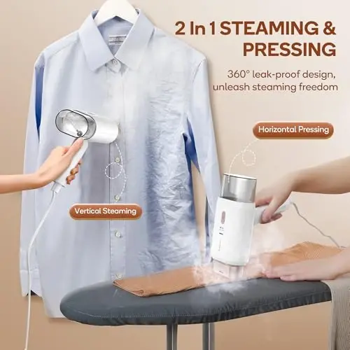 Newbealer Professional Business Travel Steamer, 1200W High-Power Dual Voltage (100-240V), Fast 20s Heat Up for Clothes Horizontal Vertical Steaming, Foldable & Solid 1.72 lbs, 180ml (Gold) - 4