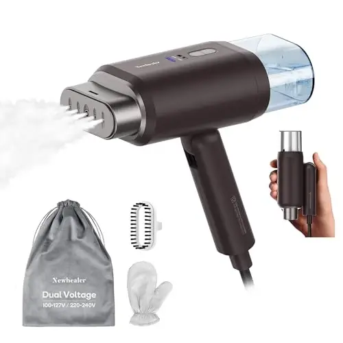 Newbealer Professional Business Travel Steamer, 1200W High-Power Dual Voltage (100-240V), Fast 20s Heat Up for Clothes Horizontal Vertical Steaming, Foldable & Solid 1.72 lbs, 180ml (Brown) - NEWBEALER