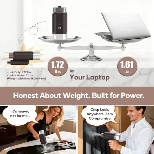 Newbealer Professional Business Travel Steamer, 1200W High-Power Dual Voltage (100-240V), Fast 20s Heat Up for Clothes Horizontal Vertical Steaming, Foldable & Solid 1.72 lbs, 180ml (Brown) - 4