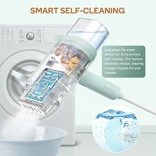 Newbealer Dual Voltage Travel Steamer - 120V/220V Handheld Steamer for Clothes, 1200W Horizontal & Vertical Steaming, 20s Heat-up, Foldable, 180ml Garment Wrinkle Remover (Green) - 6