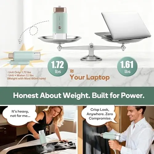 Newbealer Professional Business Travel Steamer, 1200W High-Power Dual Voltage (100-240V), Fast 20s Heat Up for Clothes Horizontal Vertical Steaming, Foldable & Solid 1.72 lbs, 180ml (Green) - NEWBEALER (1)