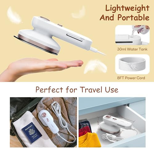 Newbealer Dual Voltage Travel Iron - 120V/220V, 490W Dry Iron with 3 Temp Settings, 30ml Steam (Horizontal Only), Non-Stick Ceramic Soleplate, Mini Heat Press Machine w/Silicone Stand & Pouch - 6