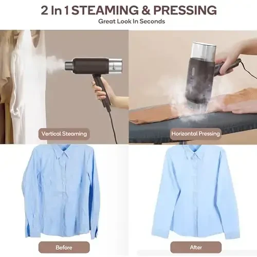 Newbealer Dual Voltage Travel Steamer - 120V/220V Handheld Steamer for Clothes, 1200W Horizontal & Vertical Steaming, 20s Heat-up, Foldable, 1.72lbs, 180ml Garment Wrinkle Remover (Brown) - 2