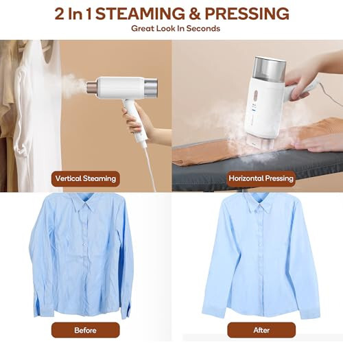 Newbealer Dual Voltage Travel Steamer - 120V/220V Handheld Steamer for Clothes, 1200W Horizontal & Vertical Steaming, 20s Heat-up, Foldable, 1.72lbs, 180ml Garment Wrinkle Remover (Gold) - 3