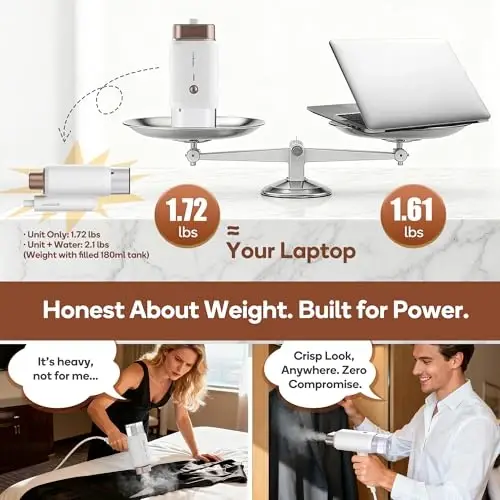 Newbealer Dual Voltage Travel Steamer - 120V/220V Handheld Steamer for Clothes, 1200W Horizontal & Vertical Steaming, 20s Heat-up, Foldable, 1.72lbs, 180ml Garment Wrinkle Remover (Gold) - 5