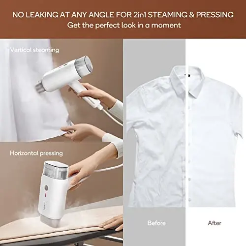 Newbealer Steamer for Clothes, 1200W Travel Steamer with Horizontal & Vertical Steaming, 2 Steam Levels, Dry Ironing, Foldable, 1.5lbs Lightly, 180ml Handheld Fabric Wrinkle Remover (120V Only) - 5