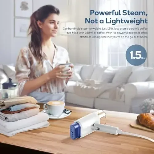 Newbealer Steamer for Clothes, 1200W Travel Steamer with Horizontal & Vertical Steaming, 2 Steam Levels, Dry Ironing, Foldable, 1.5lbs Lightly, 180ml Handheld Fabric Wrinkle Remover (120V Only) - 5